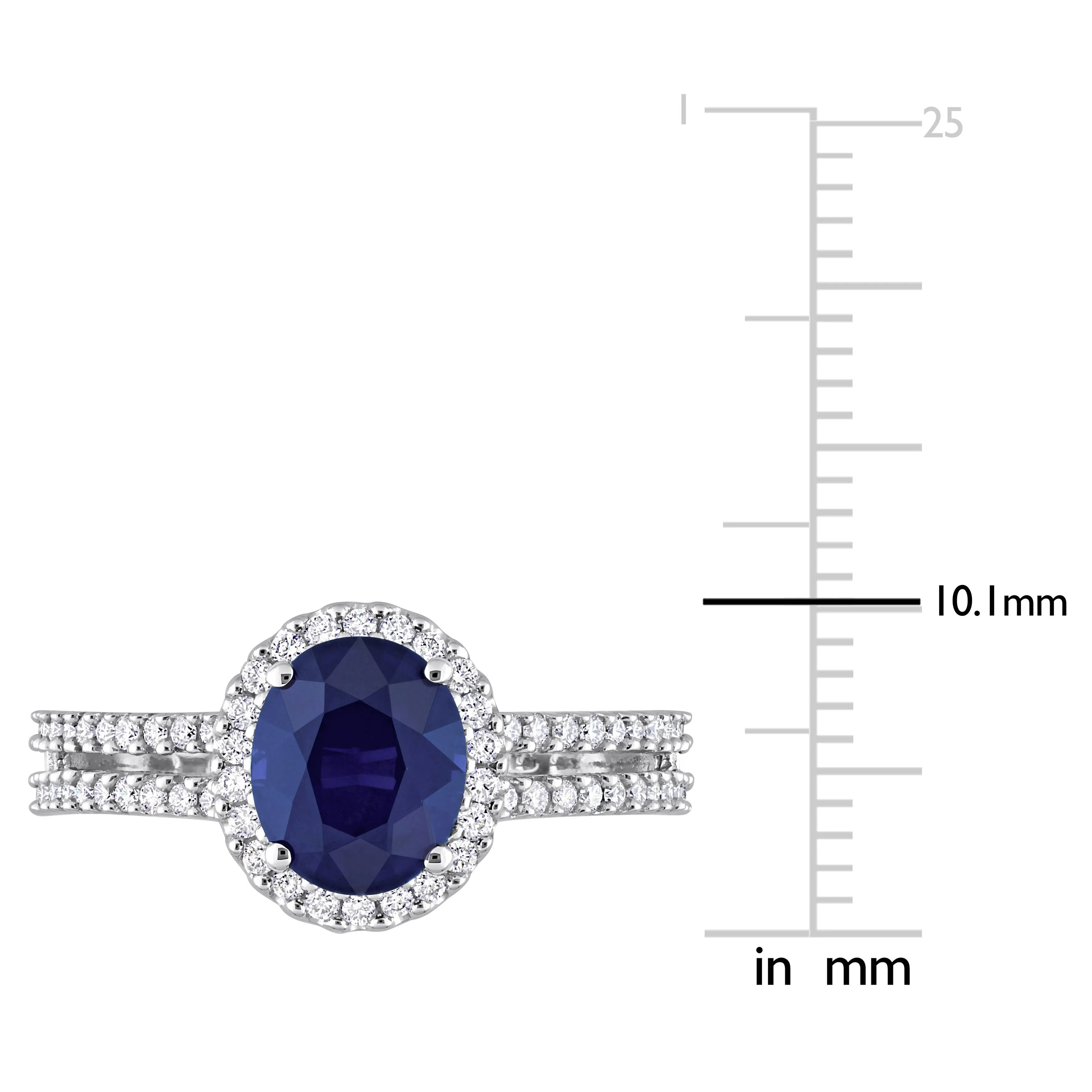 1 4/5 CT TGW Oval Blue Sapphire and 3/8 CT TW Diamond Halo Engagement Ring in 14K White Gold