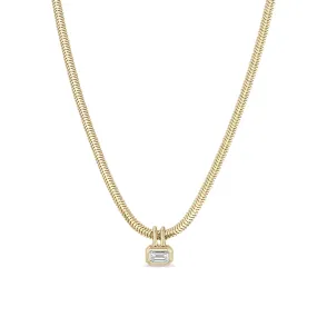 14k Emerald Cut Diamond Pendant Snake Chain Necklace