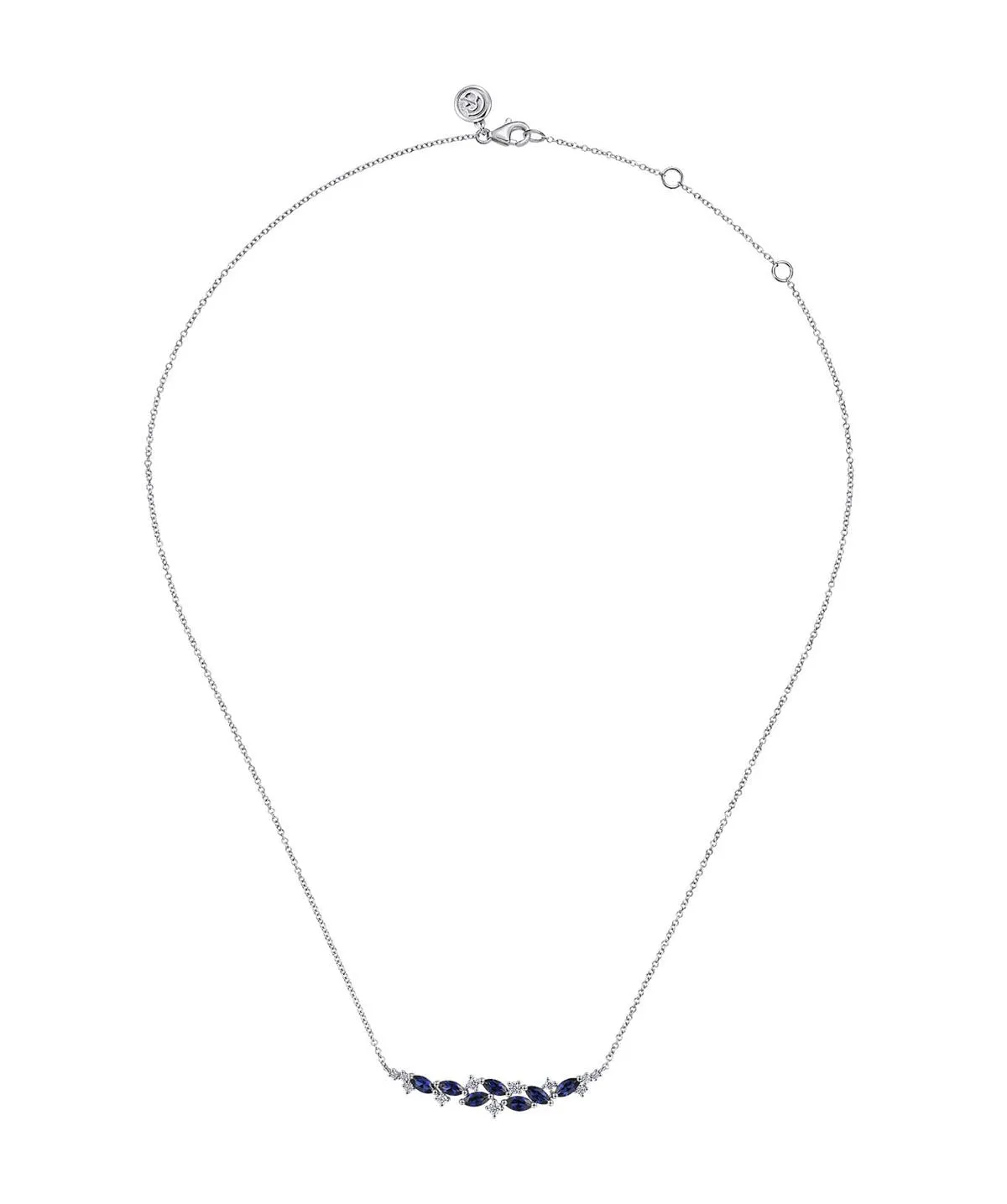 14K White Gold Diamond and Marquise Blue Sapphire Bar Necklace