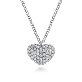 14K White Gold Pave Diamond Encrusted Heart Necklace