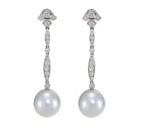 18 White Gold South Sea Diamond Drop Earrings