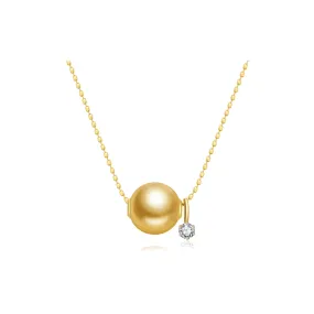 18k Gold Diamond South Sea Golden Pearl Necklace KN00124