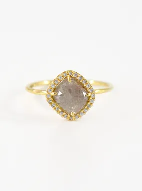 18K Solid Gold Natural Salt And Pepper Diamond Ring