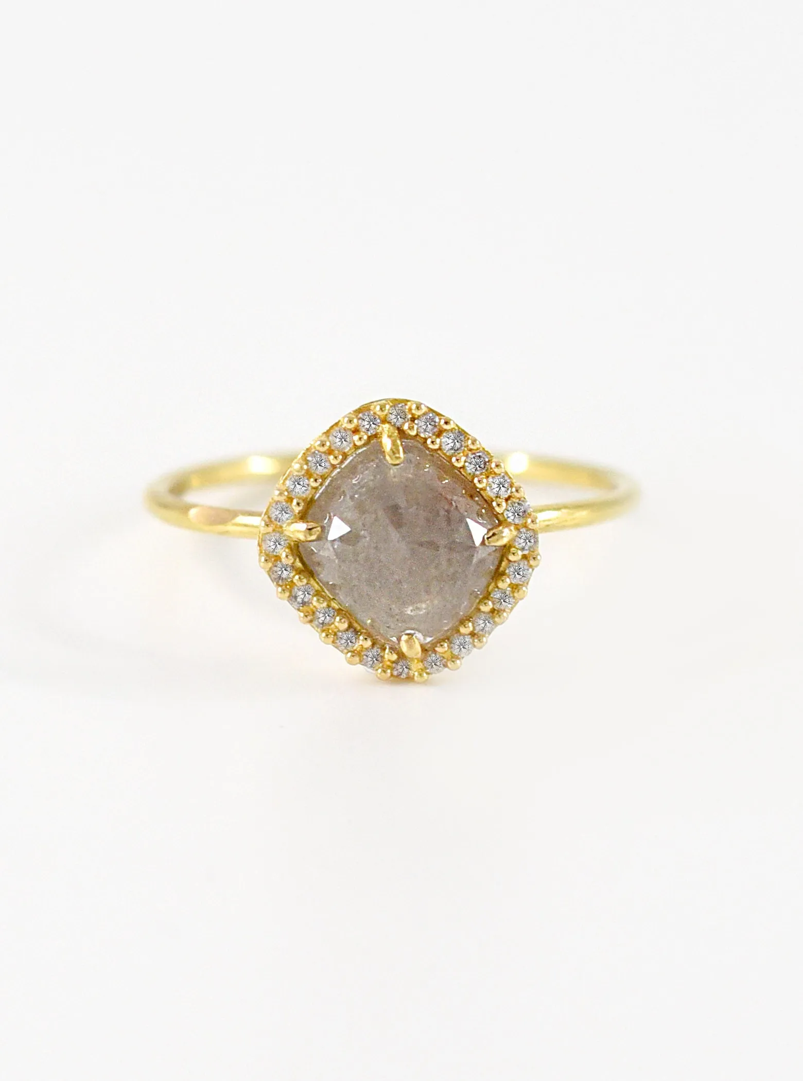 18K Solid Gold Natural Salt And Pepper Diamond Ring