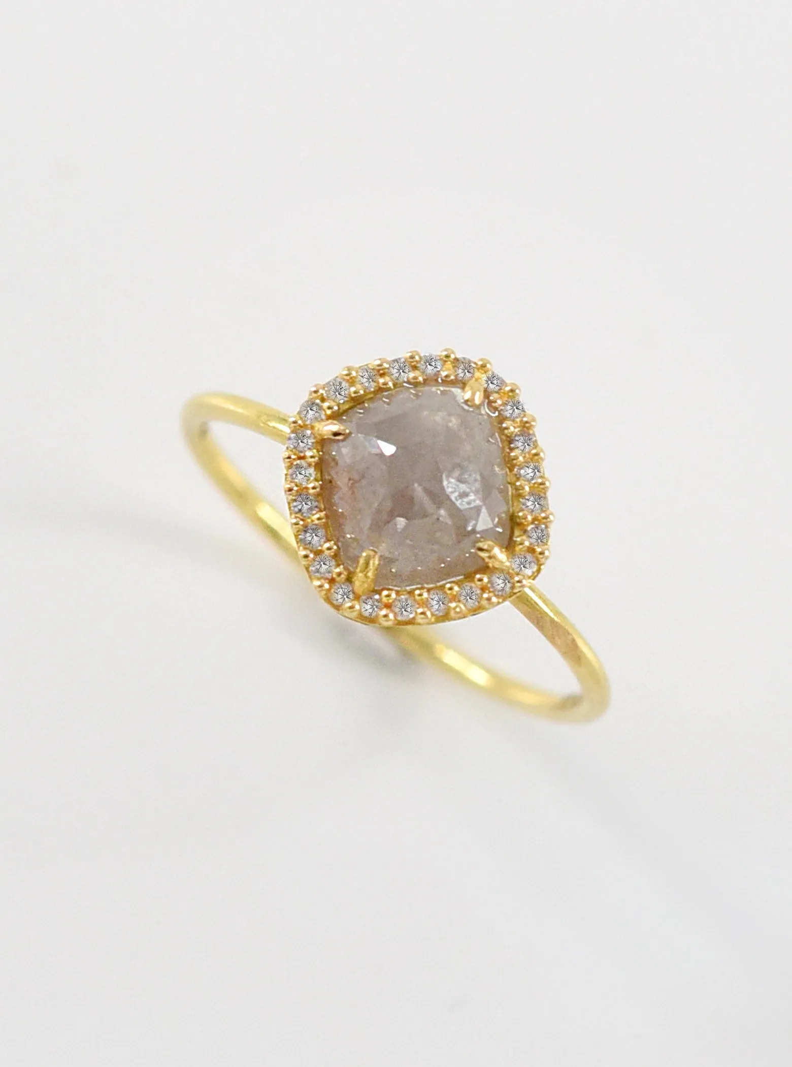 18K Solid Gold Natural Salt And Pepper Diamond Ring