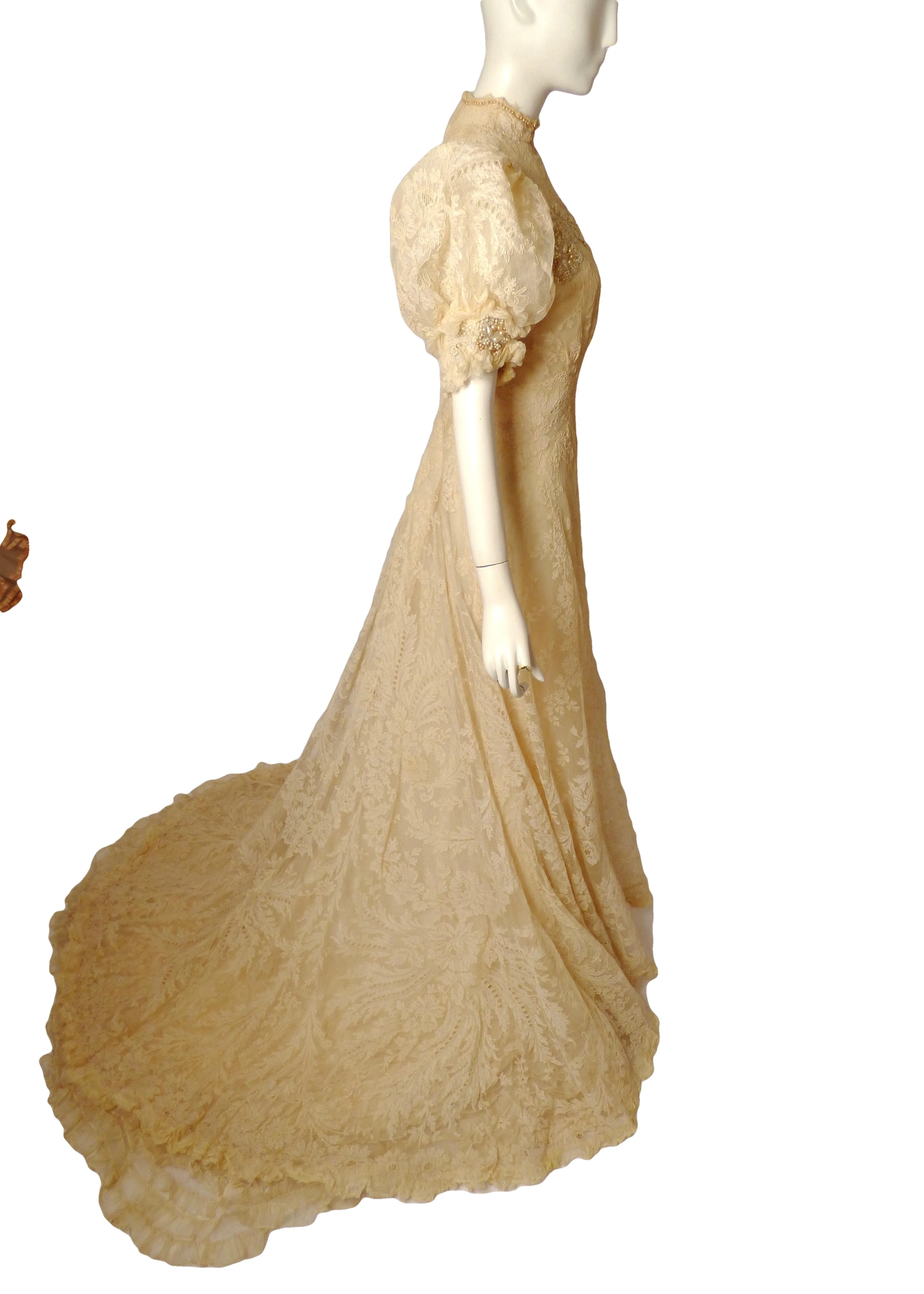 1908 Stunning Ivory Lace Evening Gown, Size-4