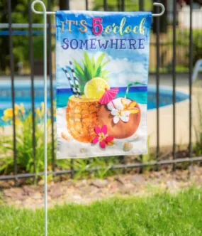 5 O'Clock Somewhere Beach Garden Linen Flag