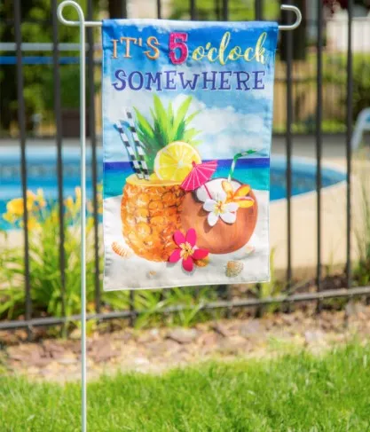 5 O'Clock Somewhere Beach Garden Linen Flag