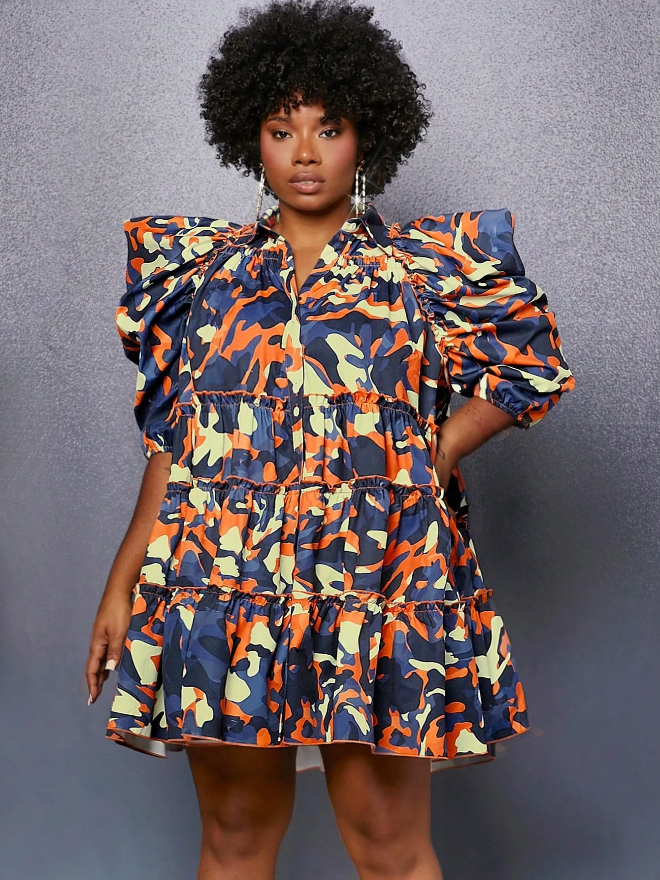 Abstract Colorblock Print Ruffle Dress