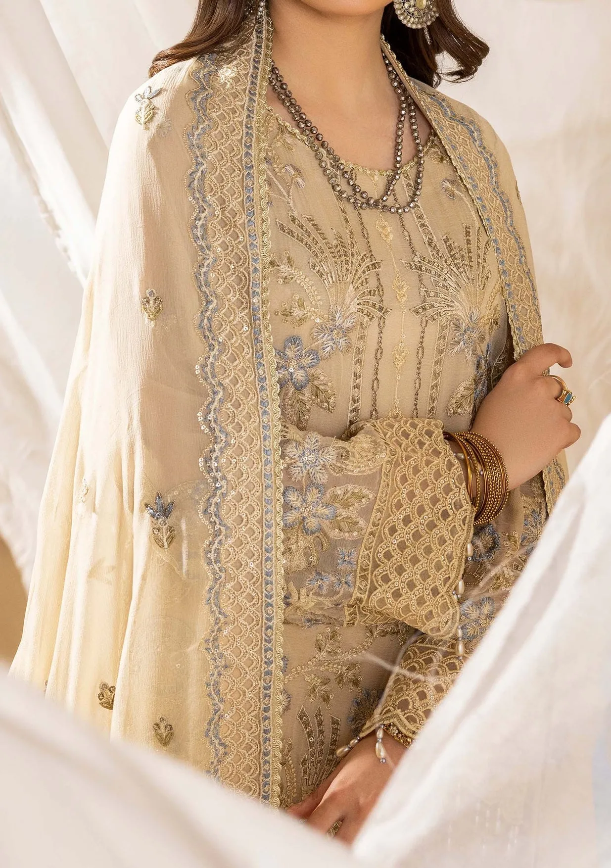 Adan's Libas Pakistani Embroidered Chiffon Dress