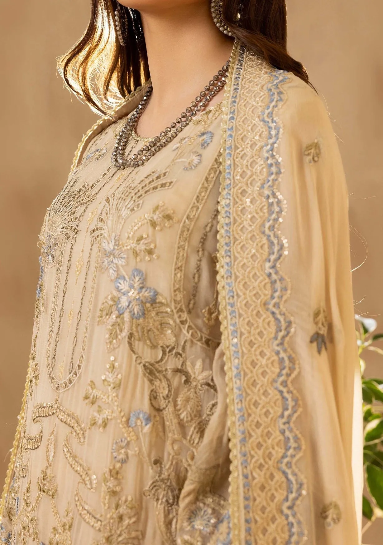 Adan's Libas Pakistani Embroidered Chiffon Dress