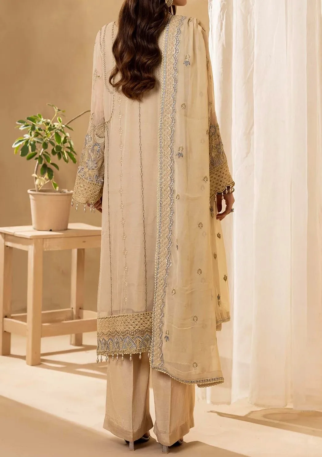 Adan's Libas Pakistani Embroidered Chiffon Dress