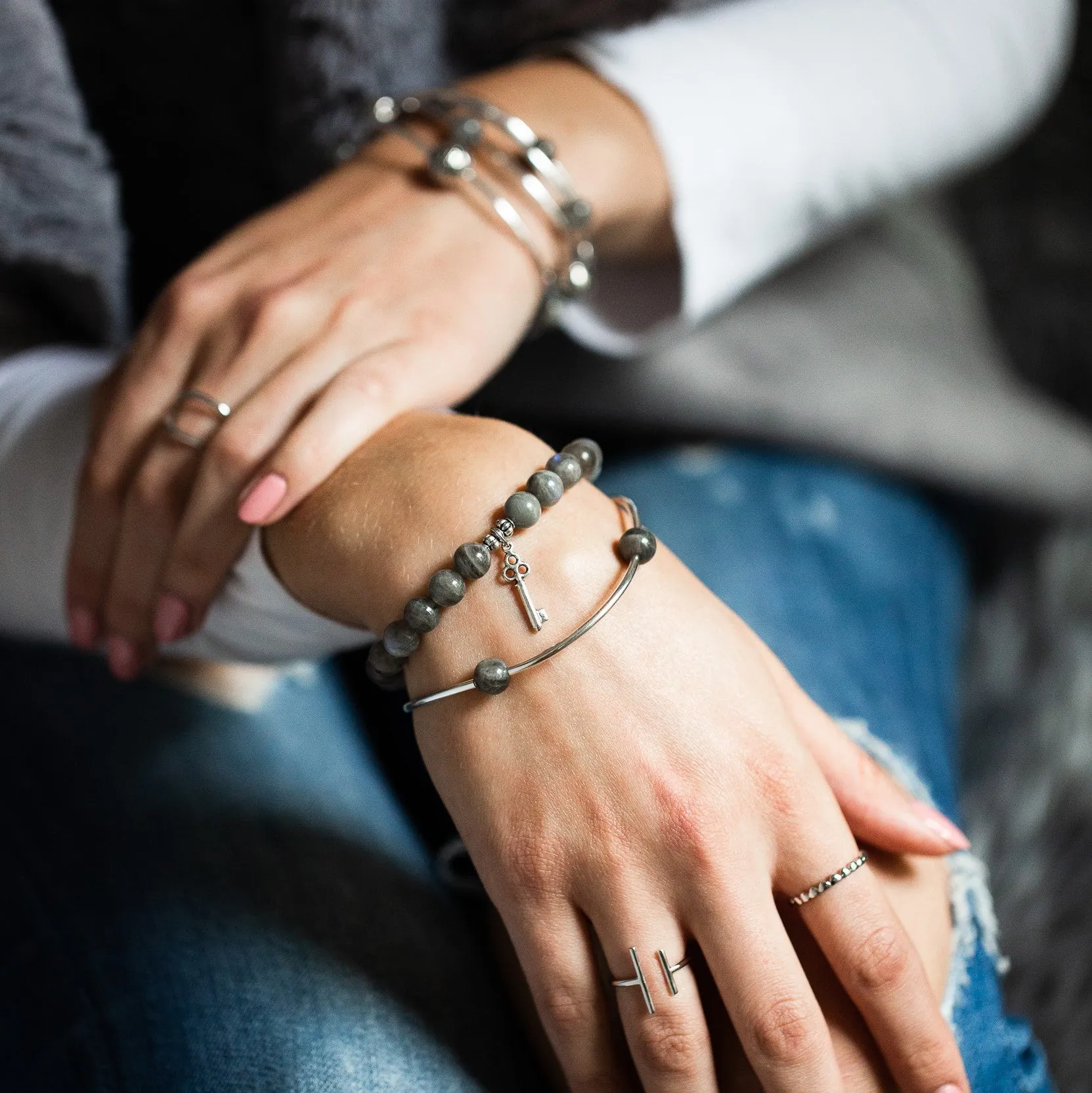 Angel Wing | Stone Beaded Charm Bracelet | Botswana