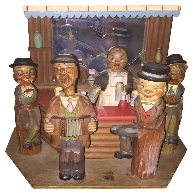 Anri Italian Carved Bar Scene Musical Automaton