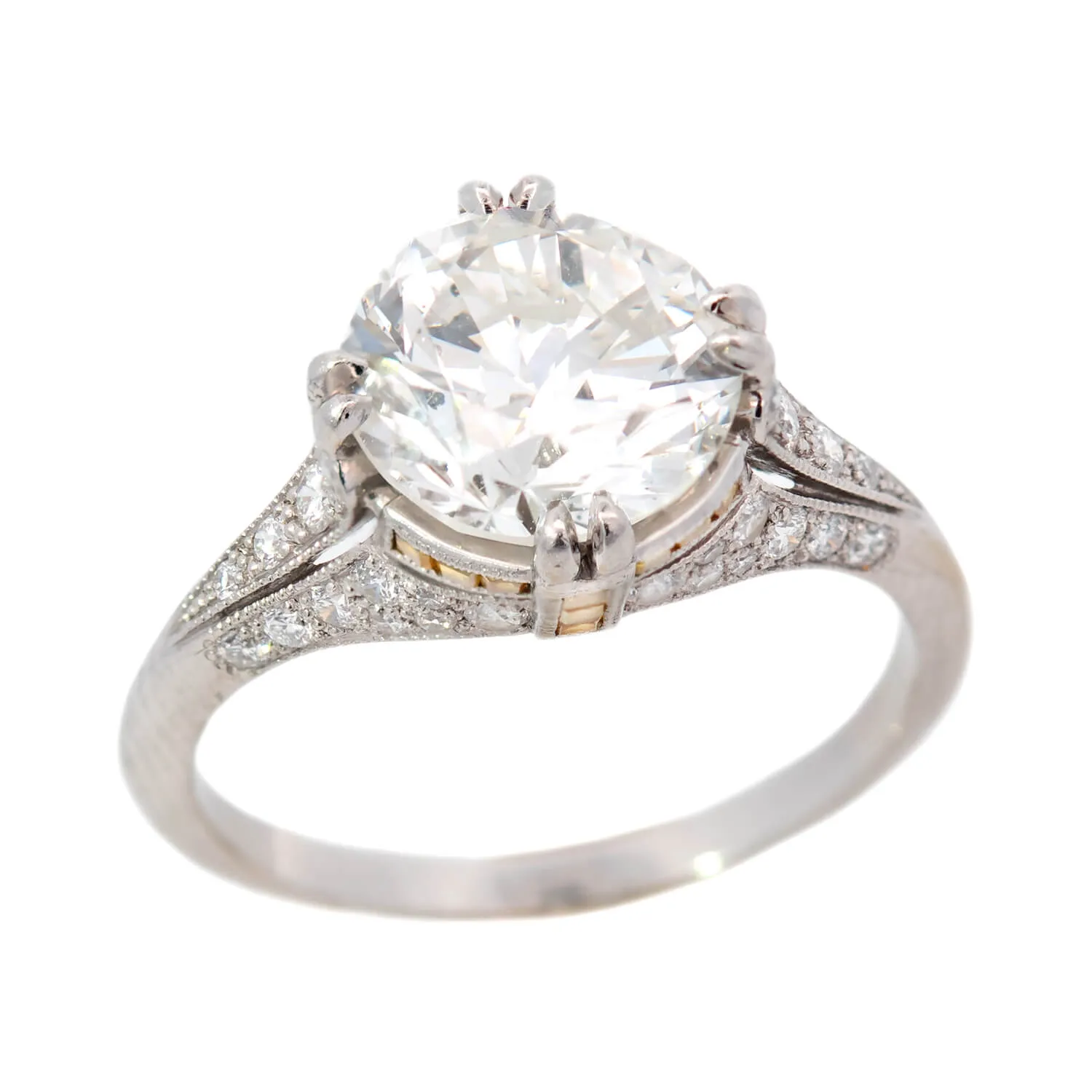 Art Deco Style French Platinum Diamond Engagement Ring 2.88ctw