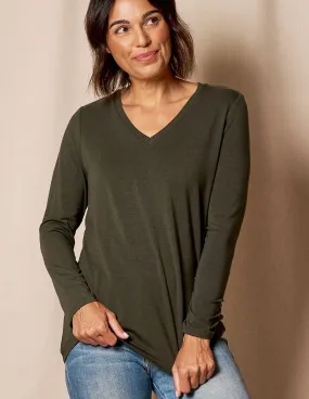 Bamboo / Organic Cotton Long Sleeve V-Neck Tee - Juniper