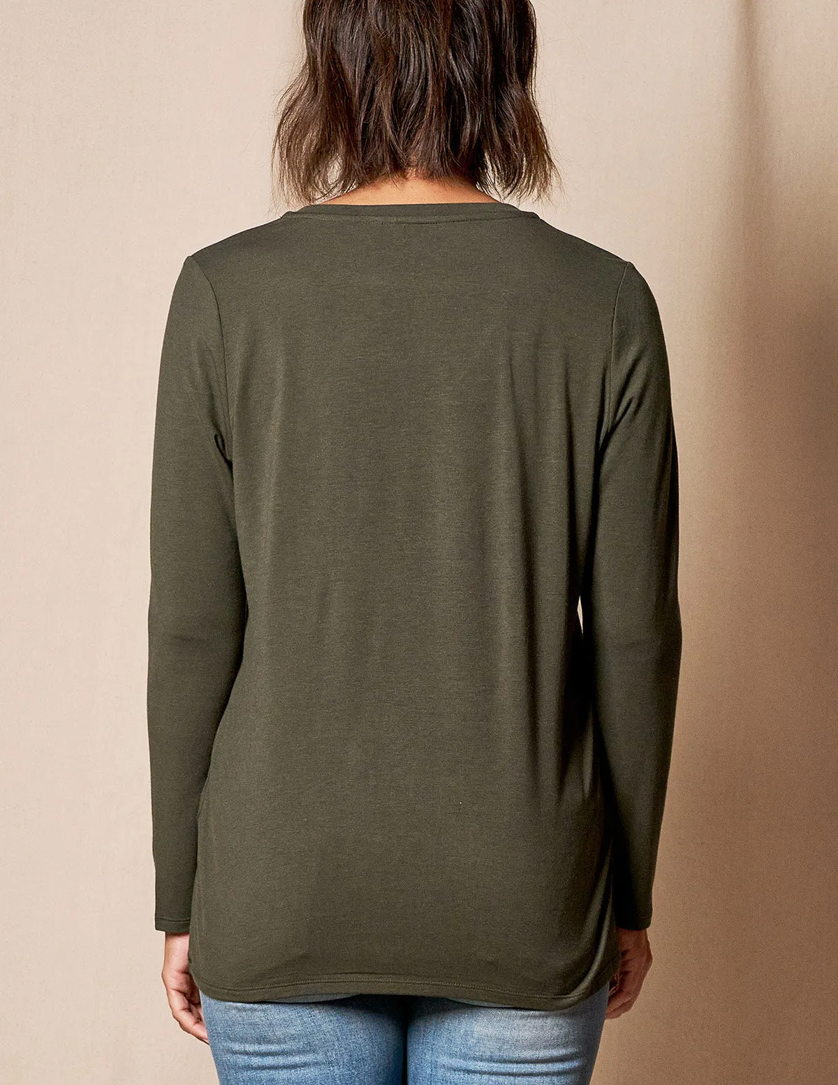 Bamboo / Organic Cotton Long Sleeve V-Neck Tee - Juniper