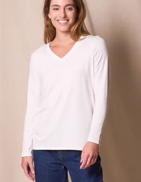 Bamboo / Organic Cotton Long Sleeve V-Neck Tee - Soft White