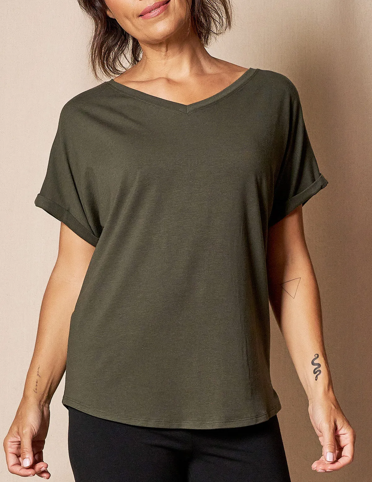 Bamboo / Organic Cotton V-Neck Dolman Top - Juniper