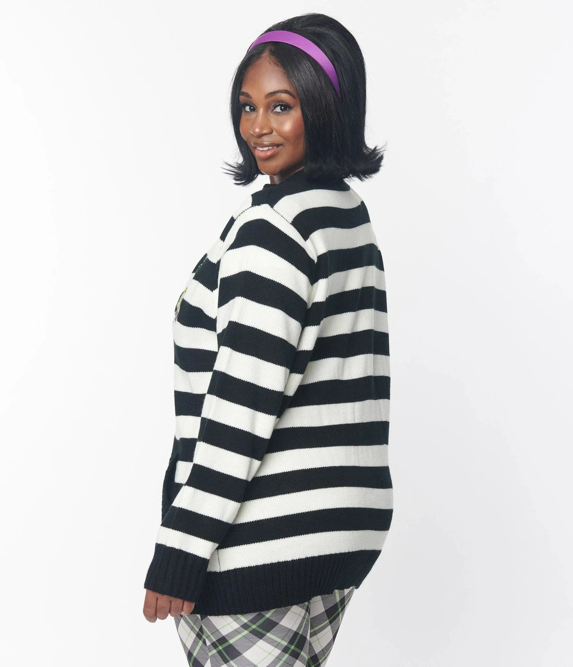 Beetlejuice X Unique Vintage Black & White Stripe Long Cardigan