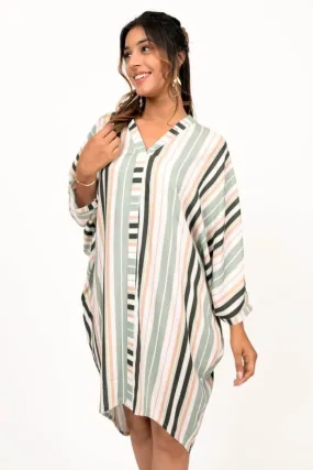 Black And Green Multi Striped High Low Antifit Top