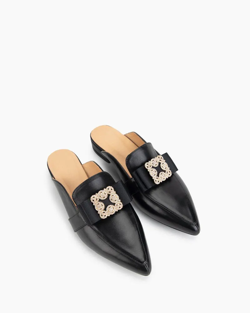 Black Classic Leather Flat Mules