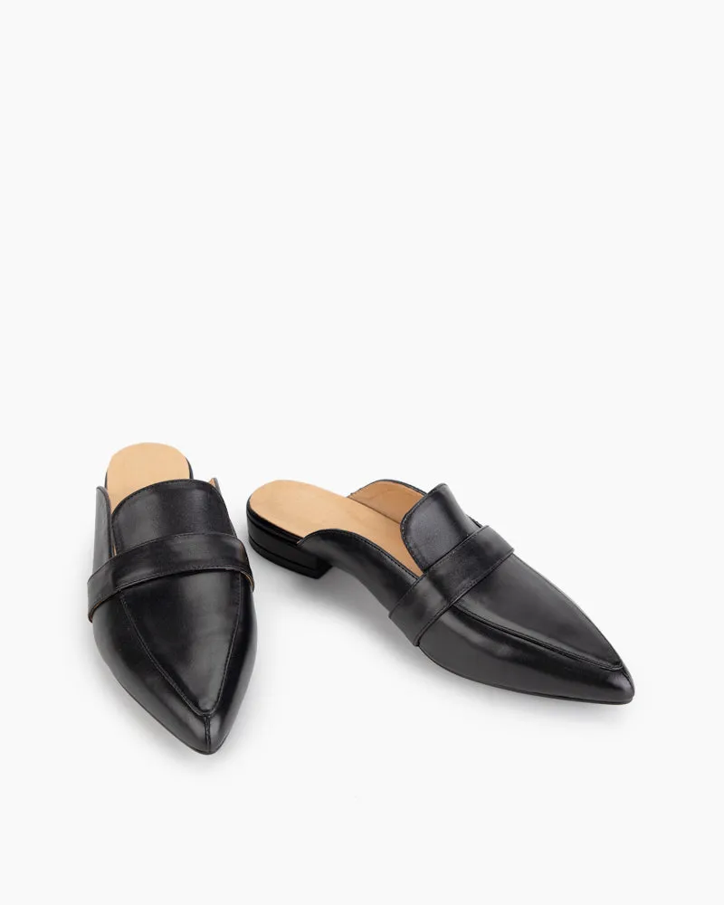 Black Classic Leather Flat Mules