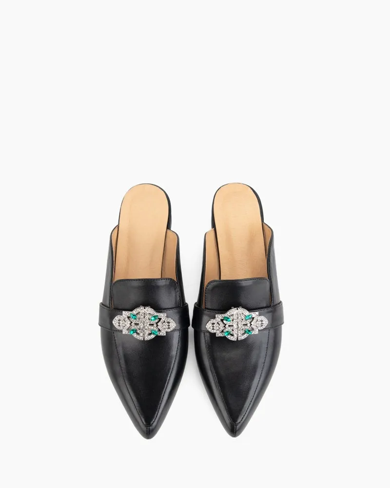 Black Classic Leather Flat Mules