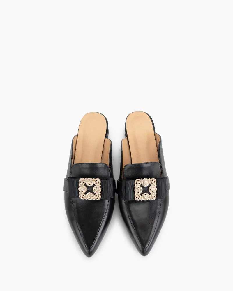 Black Classic Leather Flat Mules