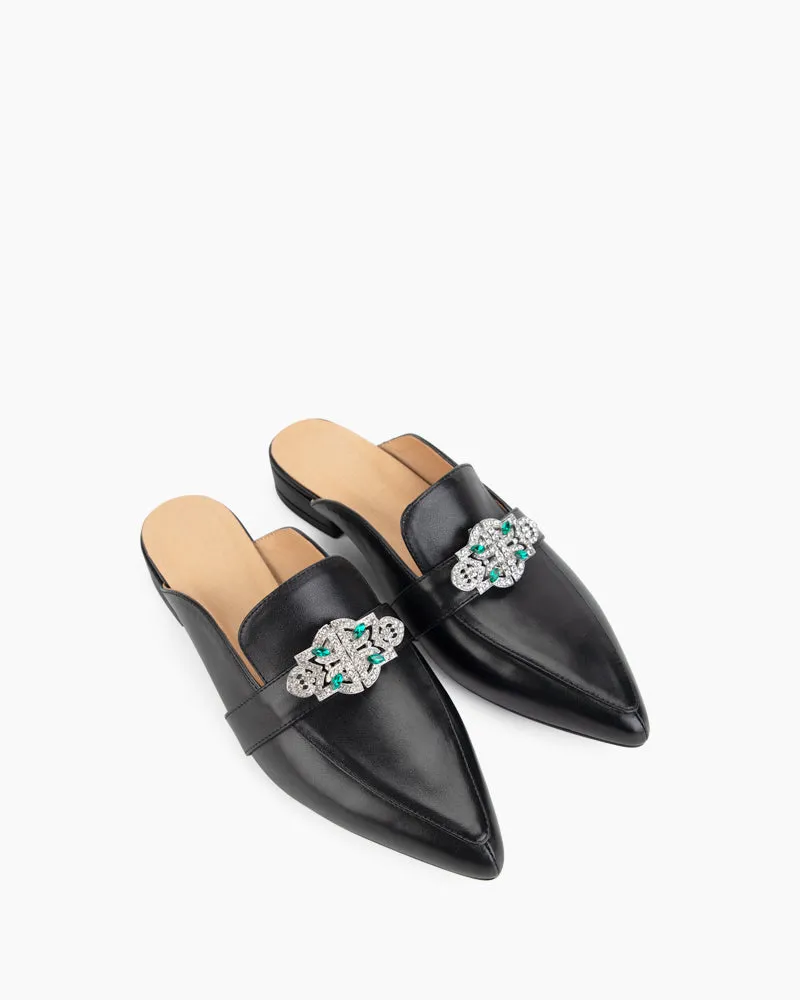 Black Classic Leather Flat Mules