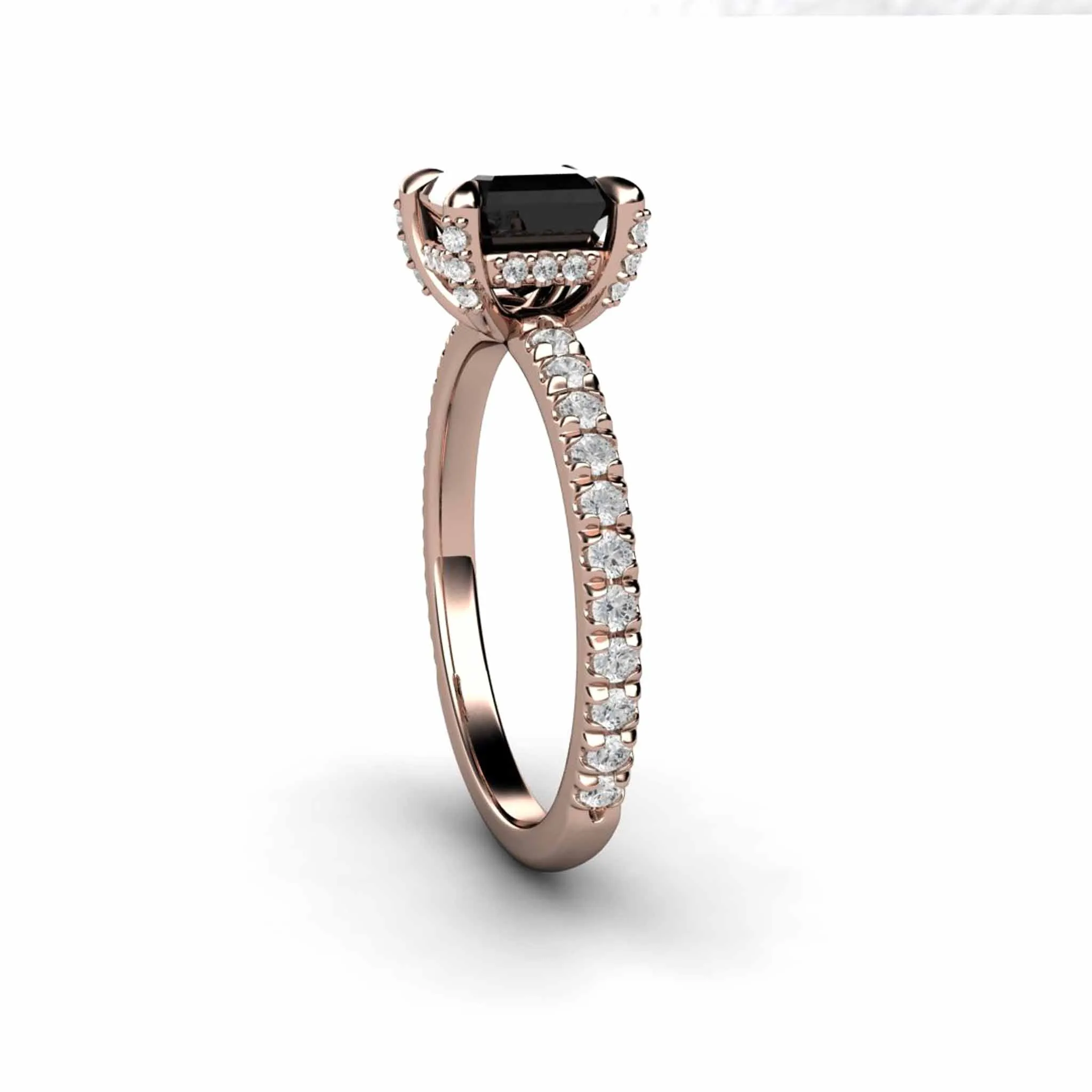 Black Diamond Engagement Ring Princess Cut Square Solitaire Pave Diamonds