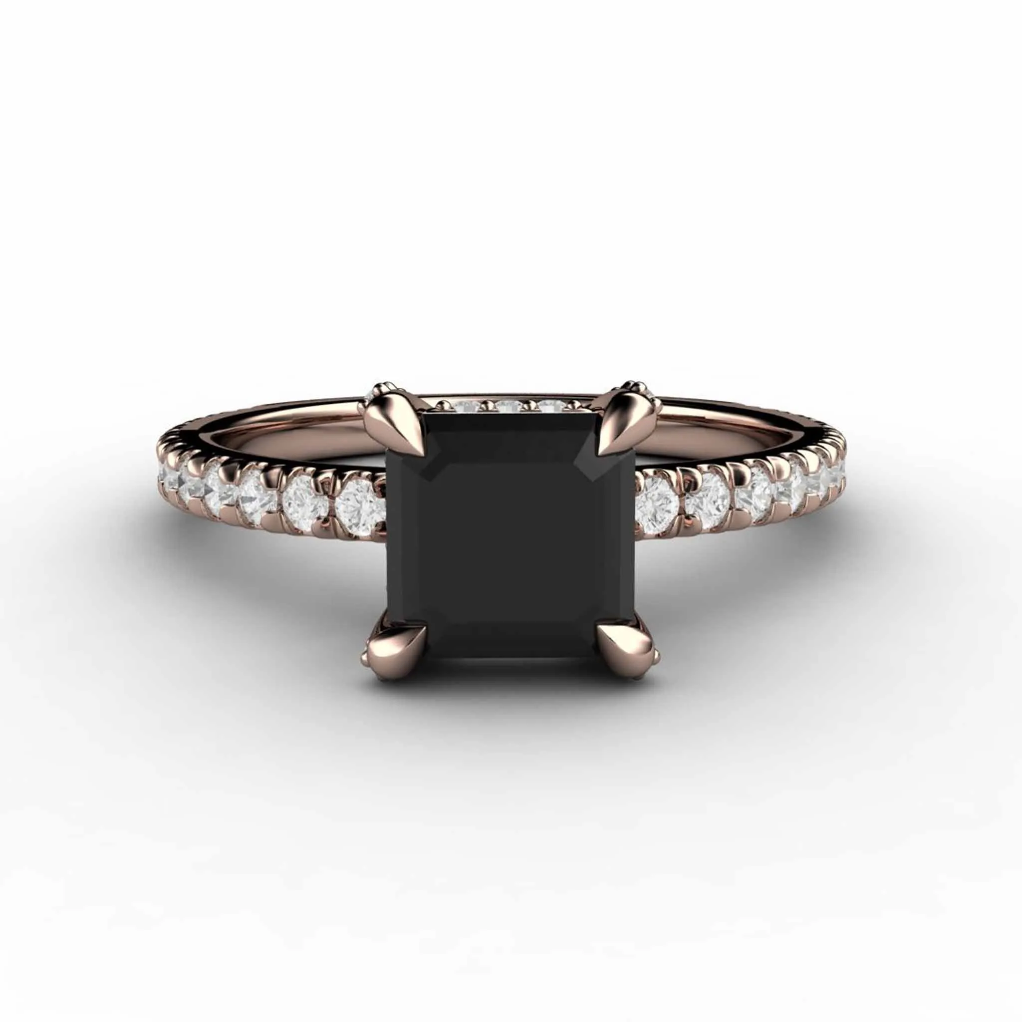 Black Diamond Engagement Ring Princess Cut Square Solitaire Pave Diamonds