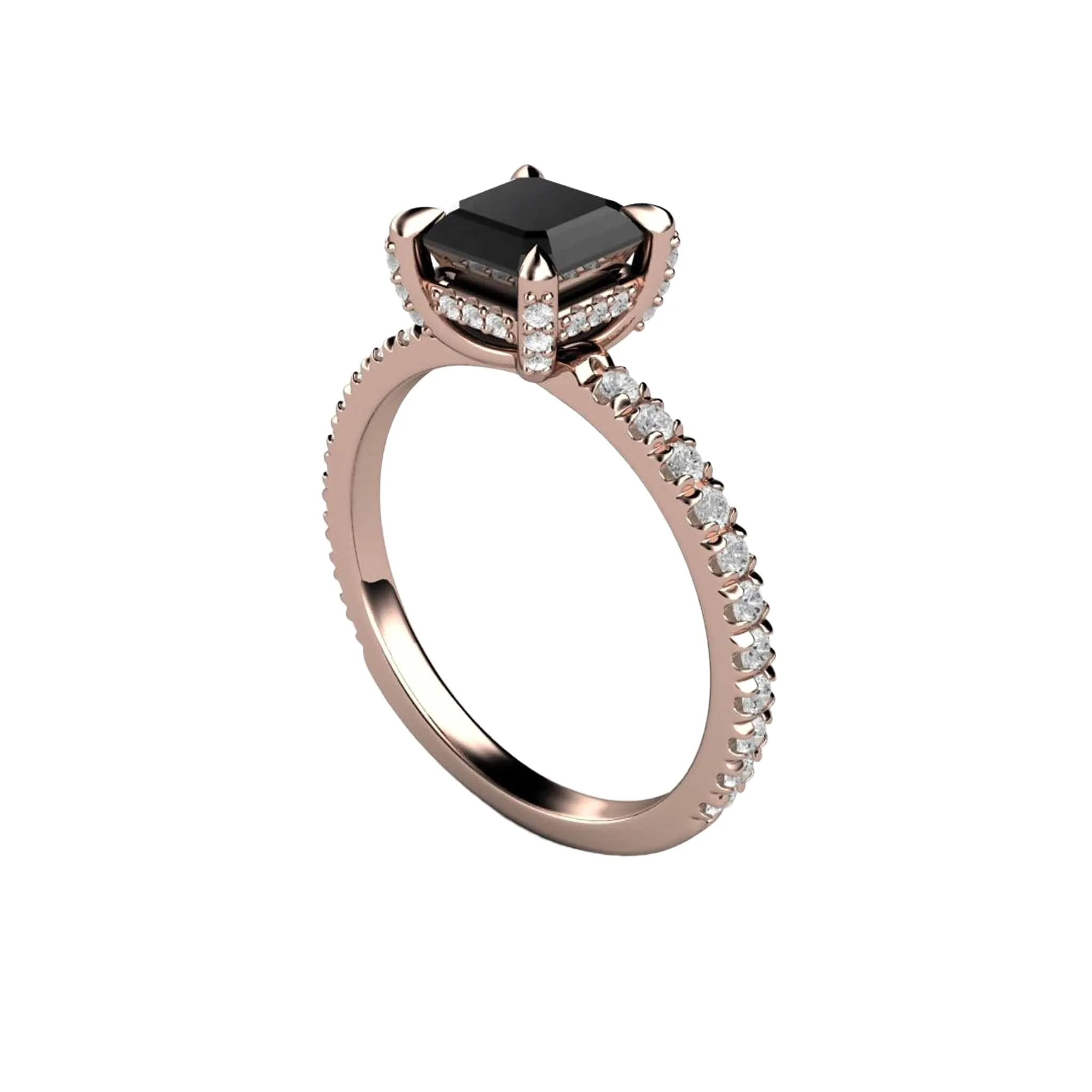 Black Diamond Engagement Ring Princess Cut Square Solitaire Pave Diamonds