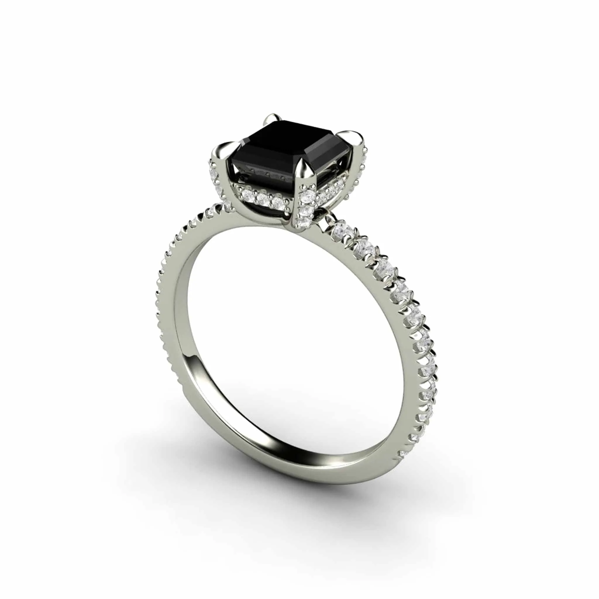 Black Diamond Engagement Ring Princess Cut Square Solitaire Pave Diamonds