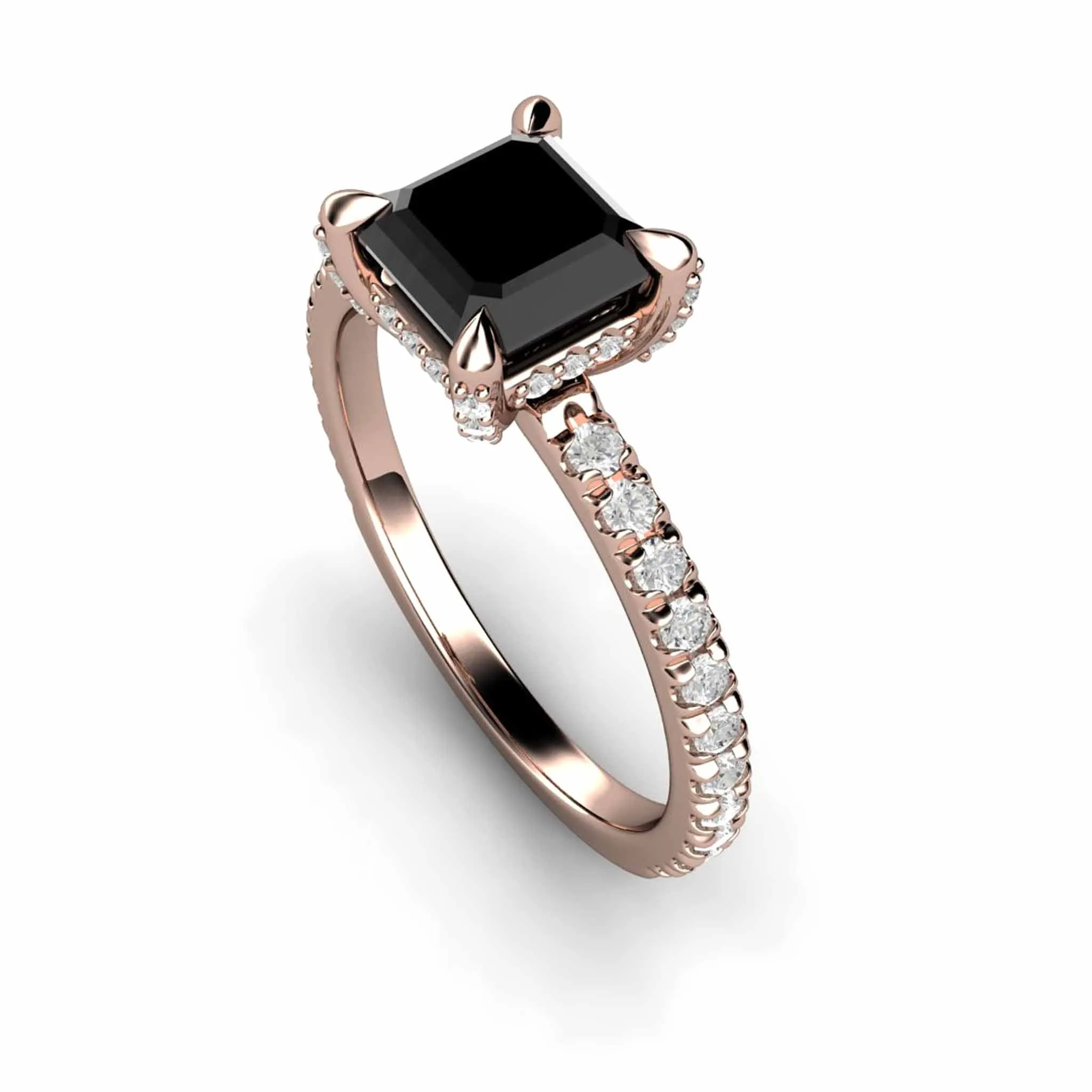 Black Diamond Engagement Ring Princess Cut Square Solitaire Pave Diamonds