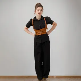 Black Korean Pants & Shirt Waistcoat Set