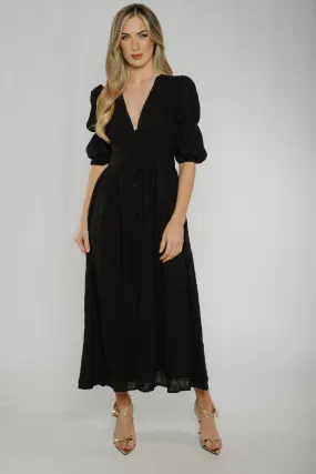 Caitlyn Button Front Midi Dress In Black