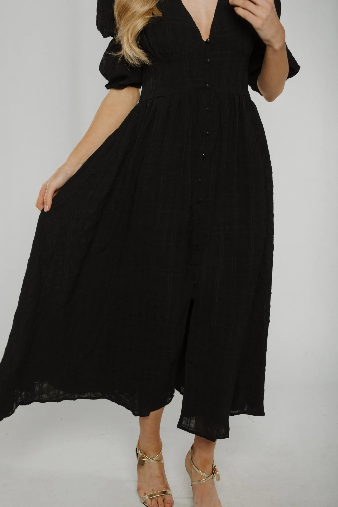 Caitlyn Button Front Midi Dress In Black