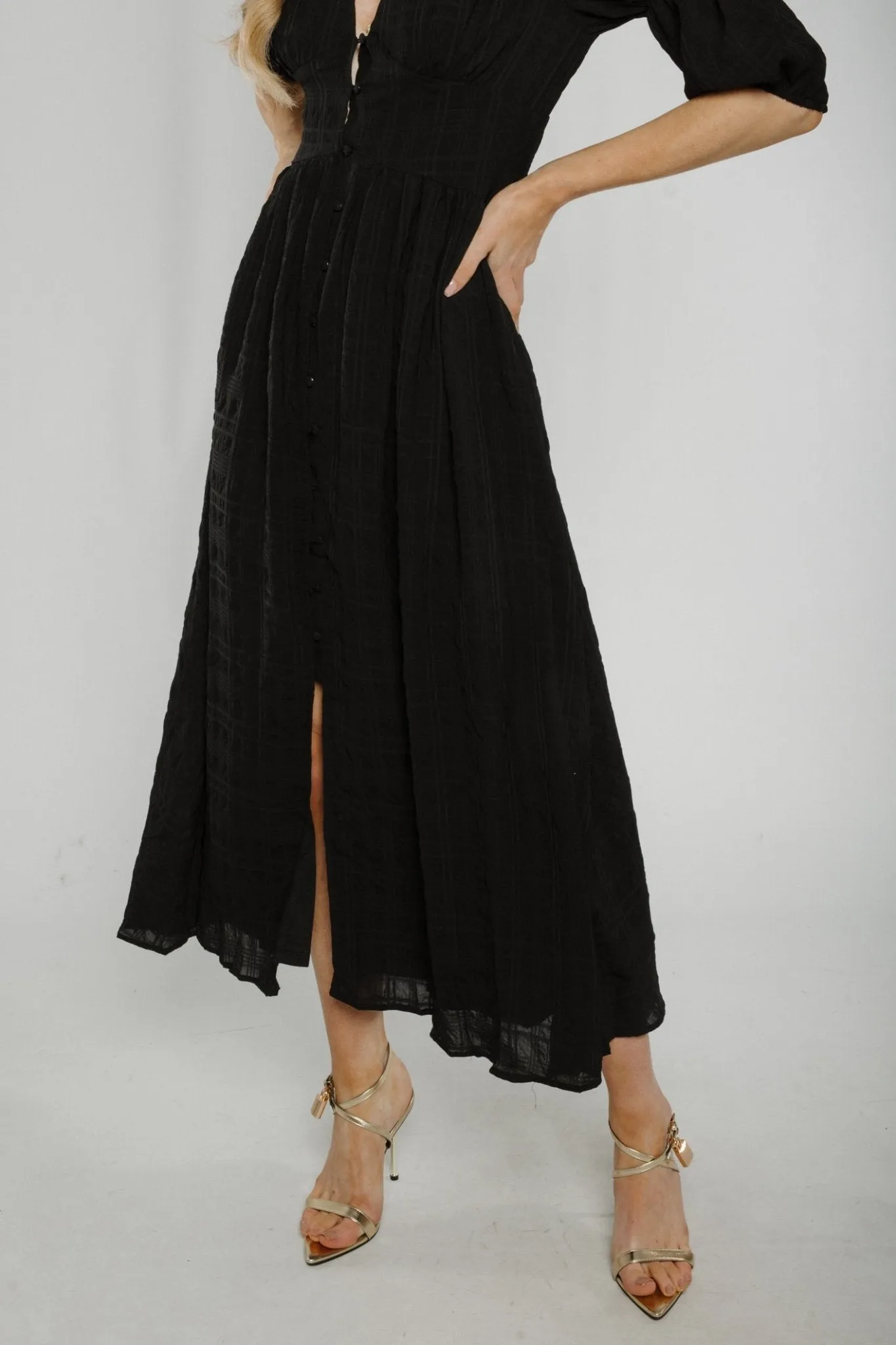 Caitlyn Button Front Midi Dress In Black