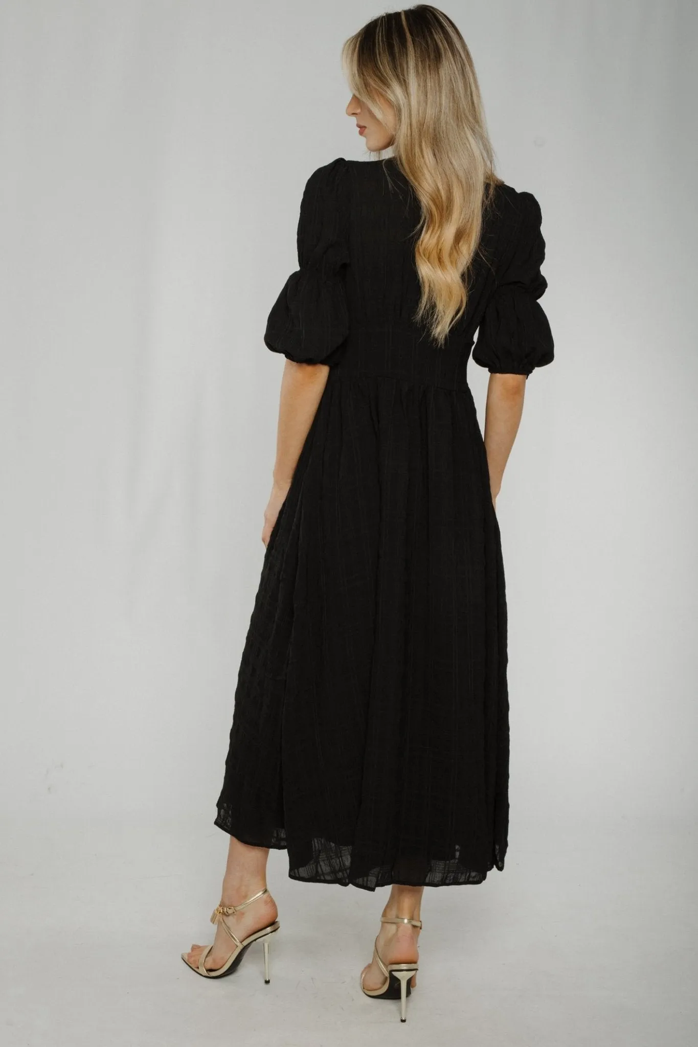 Caitlyn Button Front Midi Dress In Black