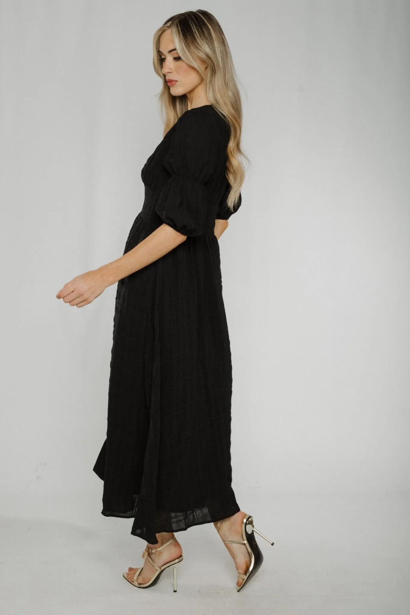 Caitlyn Button Front Midi Dress In Black