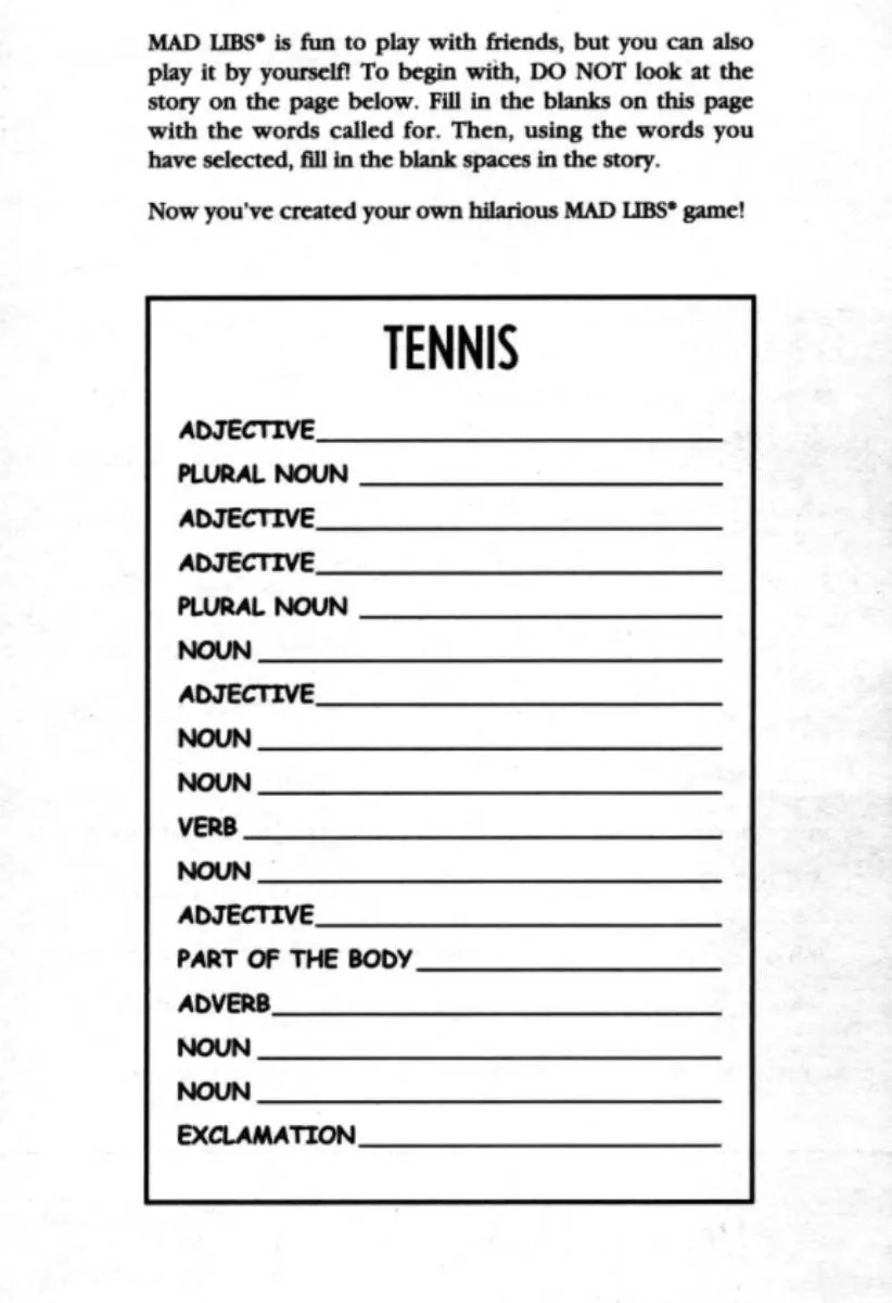 Camp Daze Mad Libs