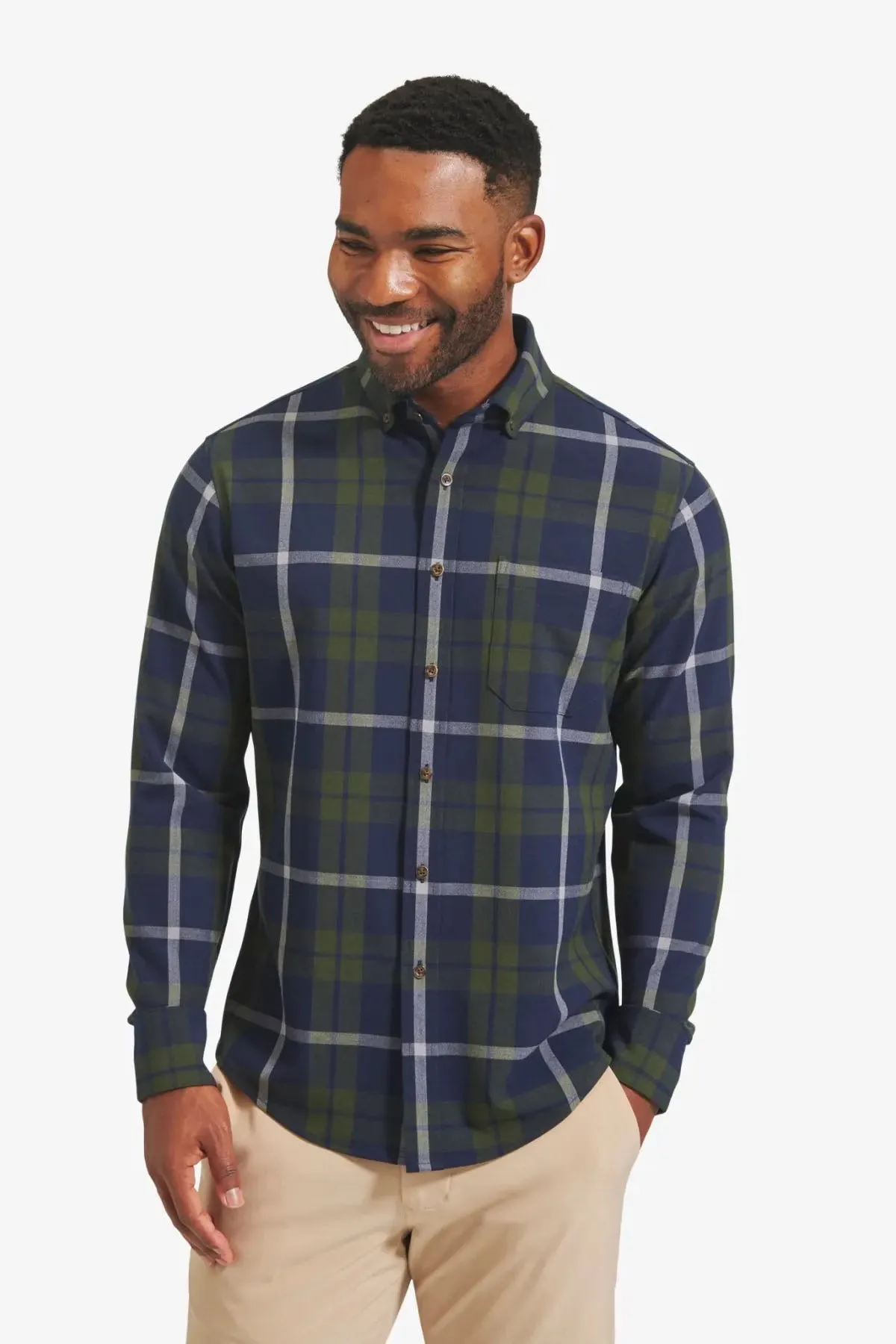 CITY FLANNEL Olive Navy Large Plaid