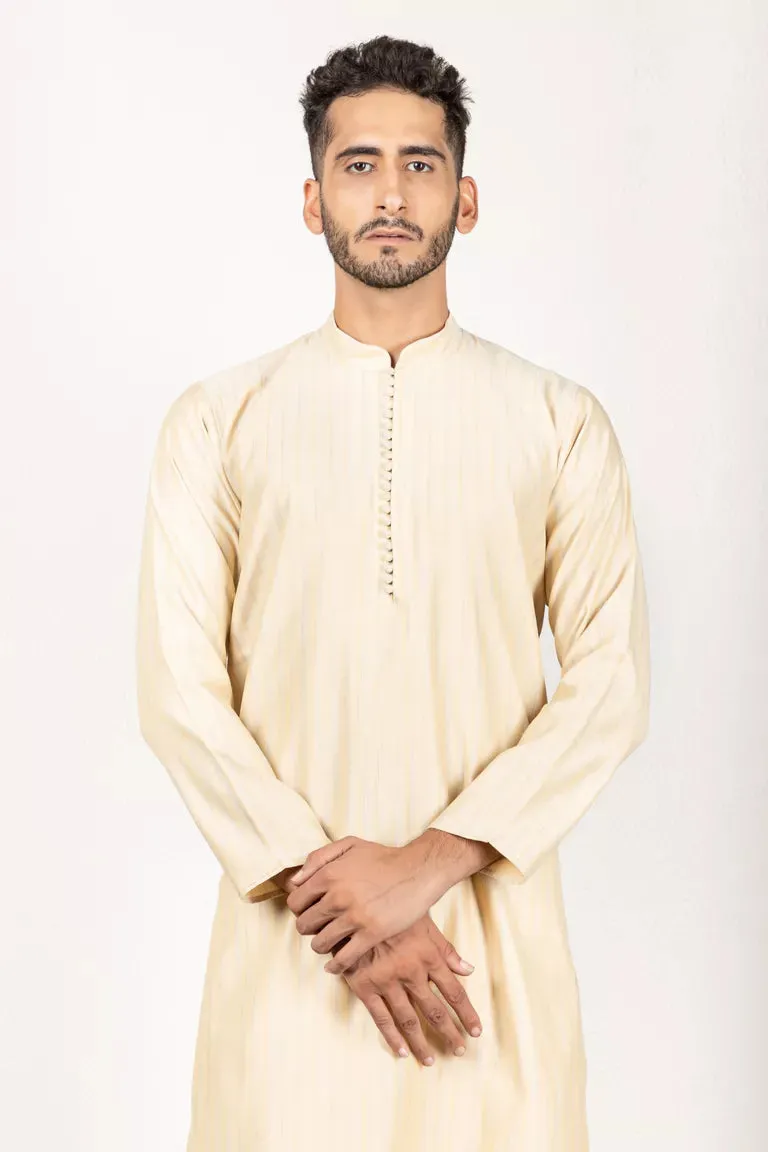 Cream-Colored Woven Striped Chanderi Kurta