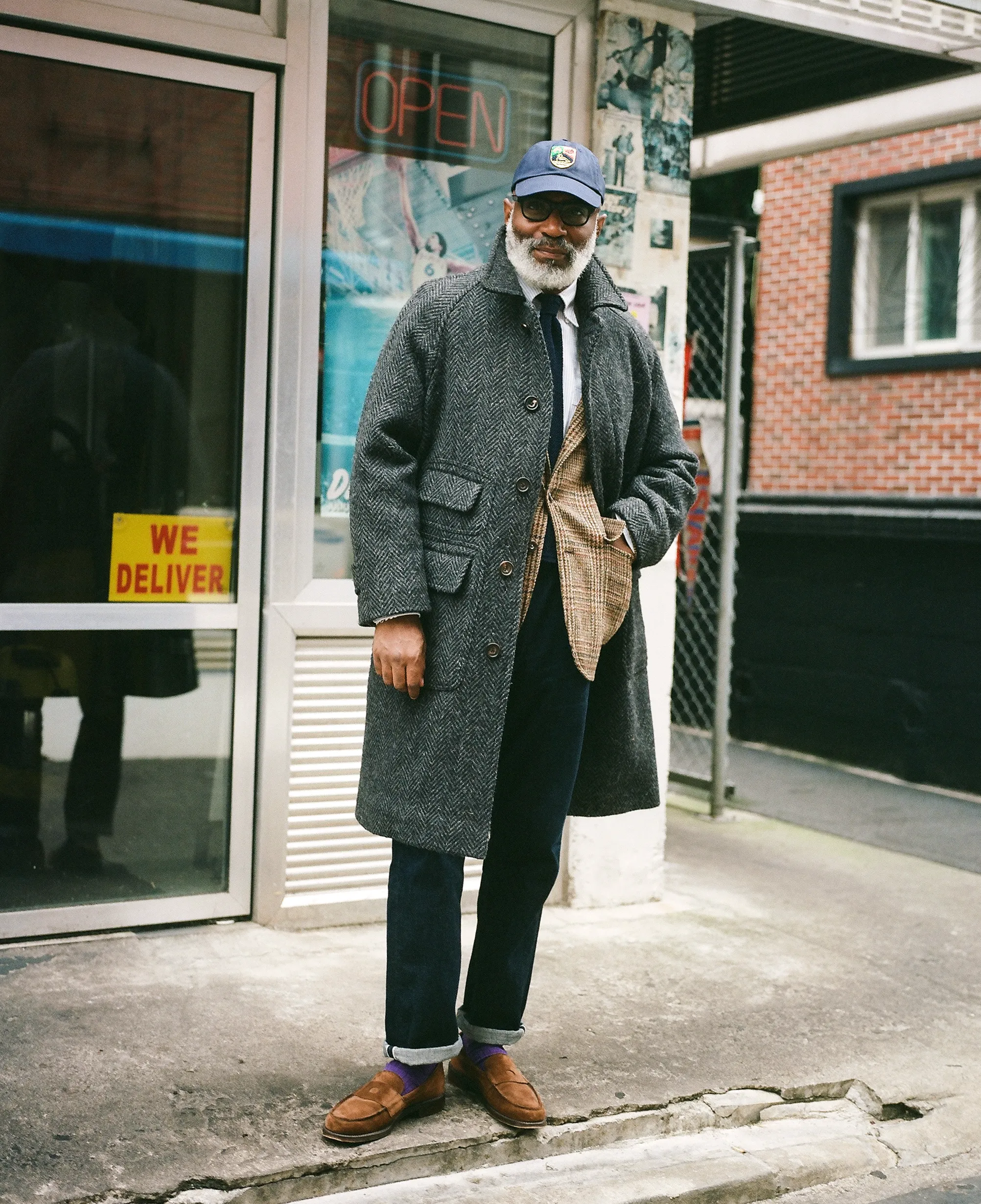 Dark Grey Herringbone Wool Raglan Coat