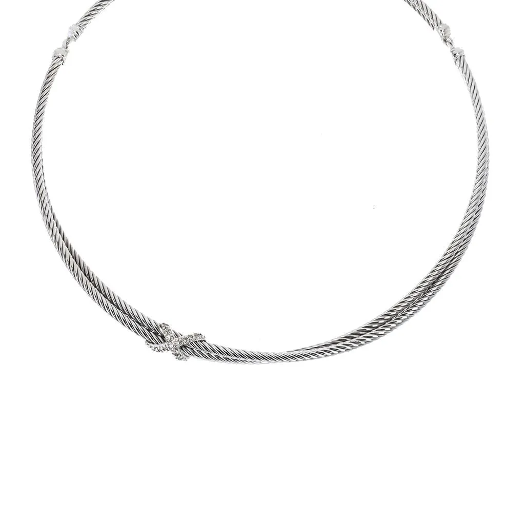 David Yurman 'X' Cable Diamond Necklace - Sterling Silver