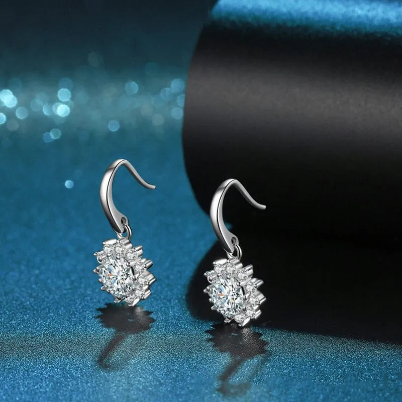 Diamond Snowflake Drop Earrings - 925 Sterling Silver