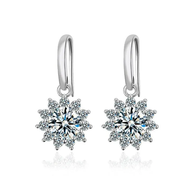 Diamond Snowflake Drop Earrings - 925 Sterling Silver