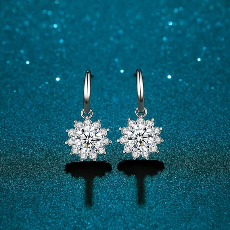 Diamond Snowflake Drop Earrings - 925 Sterling Silver