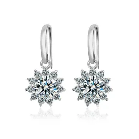 Diamond Snowflake Drop Earrings - 925 Sterling Silver